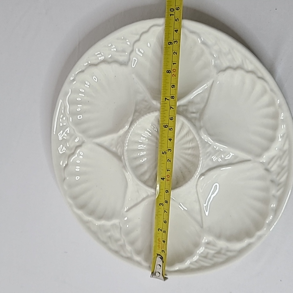 Vintage California Pottery #610 60's 70's Stoneware Clam Shell Plate Dish White - Picture 13 of 16